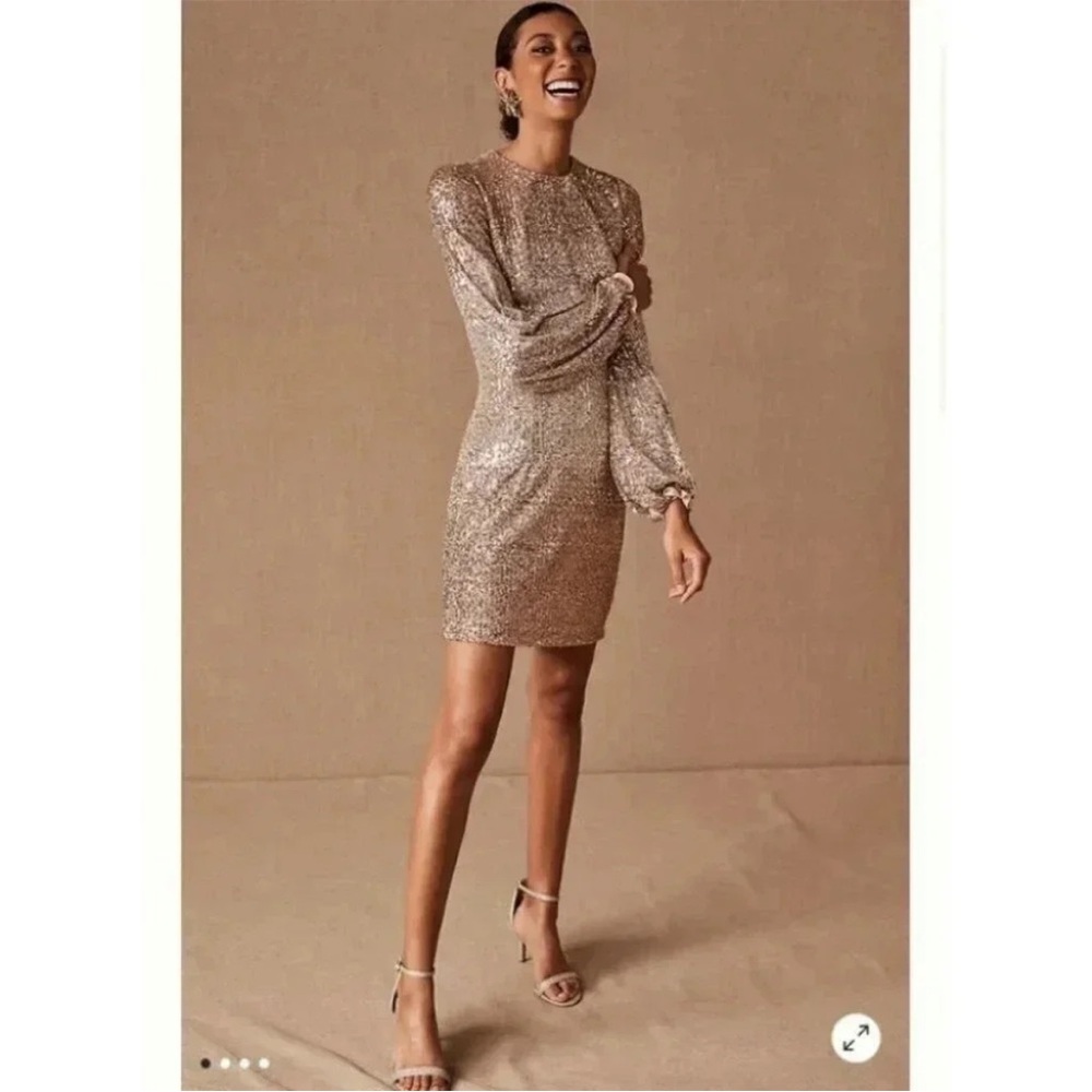 Gold Sequin Long Sleeve Dress BHLDN